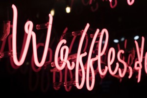 Neon waffle sign to show waffles in Woodland Hills